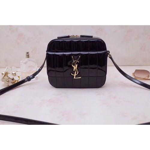 YSL Vicky Camera Bags In Black Quilted Patent Leather