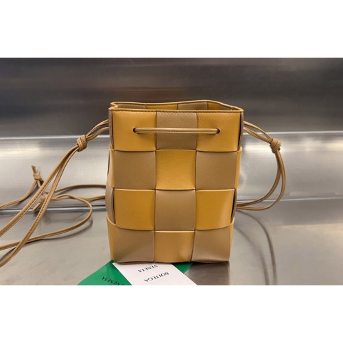 Bottega Veneta Small Cassette Bucket Bag in Orange Brown intreccio leather