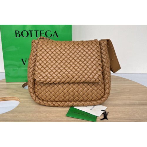 Bottega Veneta Cobble Shoulder Bag in Brown padded intreccio leather