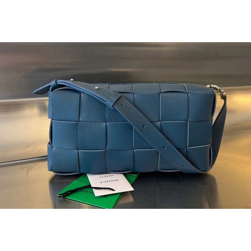 Bottega Veneta Brick Cassette Bag in Blue Intreccio grained leather