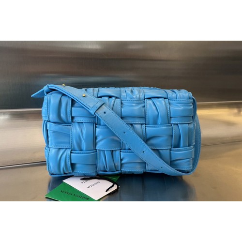 Bottega Veneta Brick Cassette Bag in Blue Foulard intreccio leather