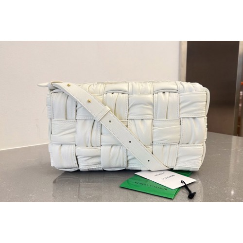 Bottega Veneta Brick Cassette Bag in White Foulard intreccio leather