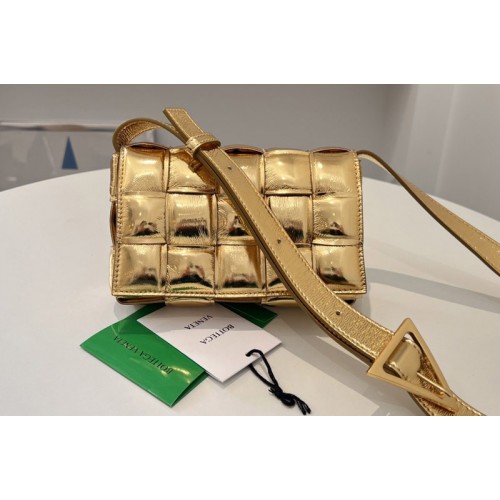 Bottega Veneta Small Padded Cassette Bag in Gold intreccio leather
