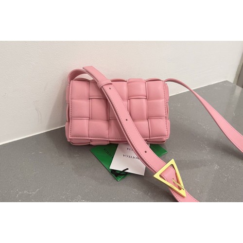 Bottega Veneta Small Padded Cassette Bag in Pink intreccio leather