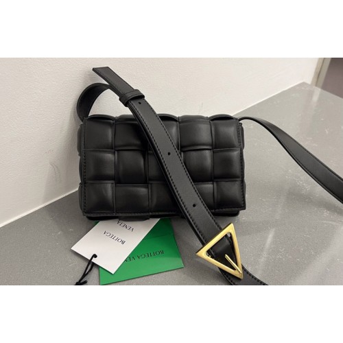Bottega Veneta Small Padded Cassette Bag in Black intreccio leather