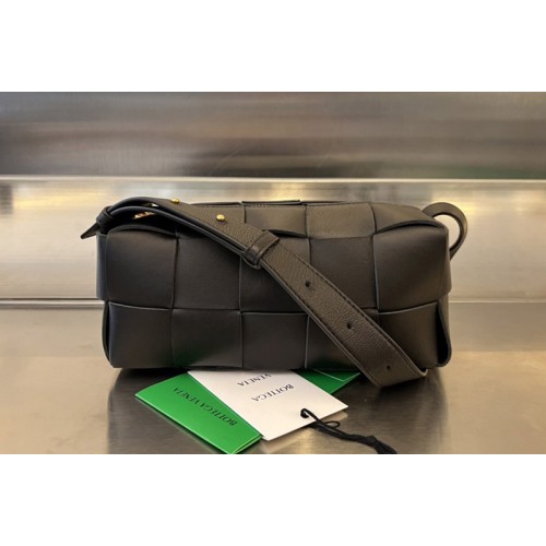 Bottega Veneta Small Brick Cassette Bag in Black intreccio leather