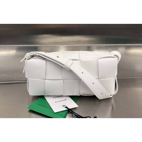 Bottega Veneta Small Brick Cassette Bag in White intreccio leather