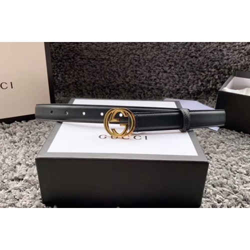 Womens Gucci 25mm Leather belt with Interlocking Gold G buckle in Black Leather Womens Gucci 25mm Leather belt with Interlocking Gold G buckle in Black Leather