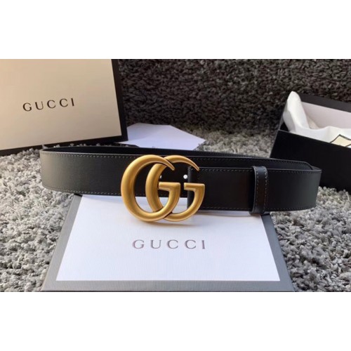 Gucci 40mm Leather belt with Gold Double G buckle in Black Leather