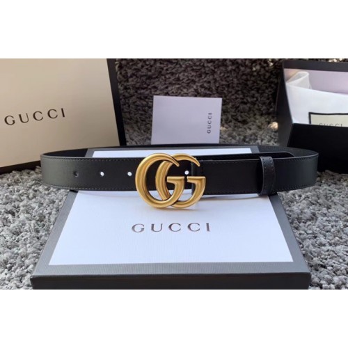 Gucci 30mm Leather belt with Gold Double G buckle in Black Leather