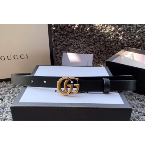 Womens Gucci 20mm Leather belt with Gold Double G buckle in Black Leather