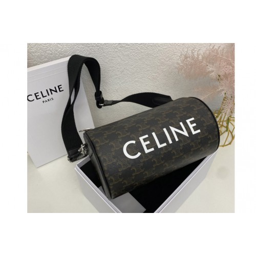 Celine CYLINDER BAG IN TRIOMPHE CANVAS XL WITH CELINE PRINT With Black Calfskin Leather Celine CYLINDER BAG IN TRIOMPHE CANVAS XL WITH CELINE PRINT With Black Calfskin Leather