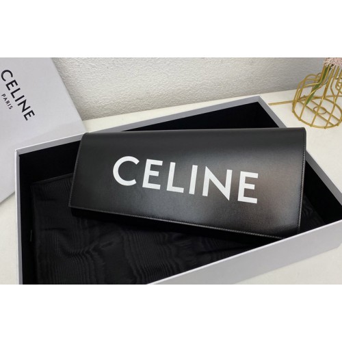 Celine ASYMETRIC CLUTCH bag IN BLACK SHINY CALFSKIN WITH CELINE PRINT