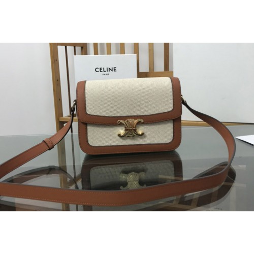 Celine CLASSIQUE TRIOMPHE BAG IN TEXTILE AND Tan CALFSKIN