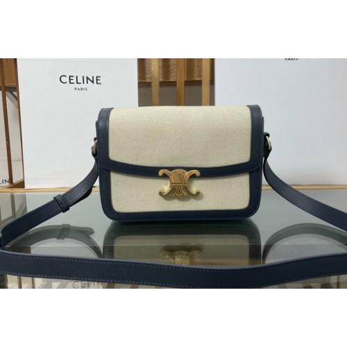 Celine CLASSIQUE TRIOMPHE BAG IN TEXTILE AND Blue CALFSKIN