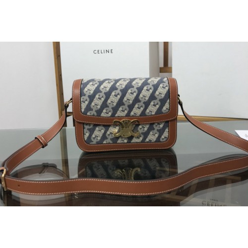 Celine CLASSIQUE TRIOMPHE BAG IN CHAiNE TRIOMPHE JACQUARD AND tan CALFSKIN Celine CLASSIQUE TRIOMPHE BAG IN CHAiNE TRIOMPHE JACQUARD AND tan CALFSKIN