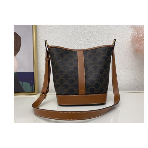 Celine MEDIUM BUCKET IN TRIOMPHE CANVAS AND TAN CALFSKIN