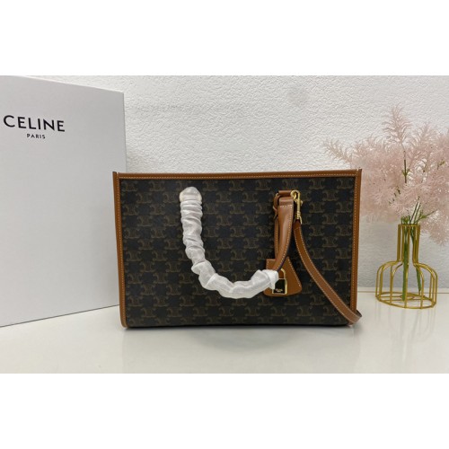 Celine MINI HORIZONTAL CABAS Bag IN Brown TRIOMPHE CANVAS AND Tan CALFSKIN
