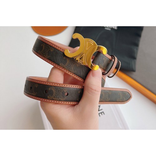 Celine 45B422 MEDIUM WITH BORDER TRIOMPHE BELT IN TRIOMPHE CANVAS AND TAN CALFSKIN