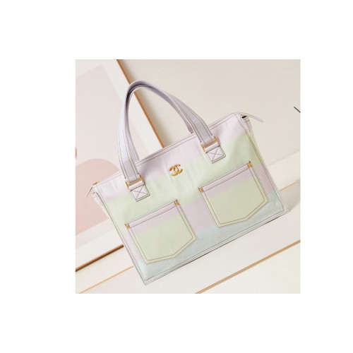 Chanel AS4719 Shopping Bag in Light Pink,Light Yellow,Light Blue Printed Denim Chanel AS4719 Shopping Bag in Light Pink,Light Yellow,Light Blue Printed Denim