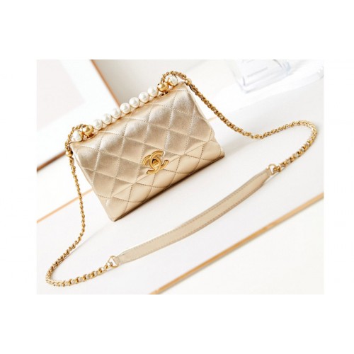 Chanel AS5001 Mini Flap Bag With Top Handle In Gold Shiny Lambskin