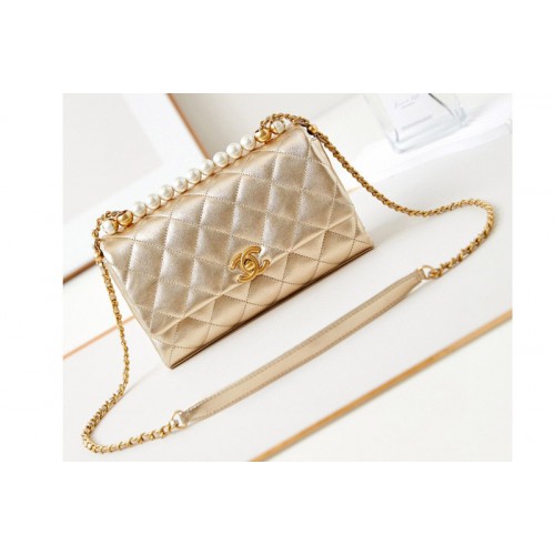 Chanel Flap Bag With Top Handle In Gold Shiny Lambskin