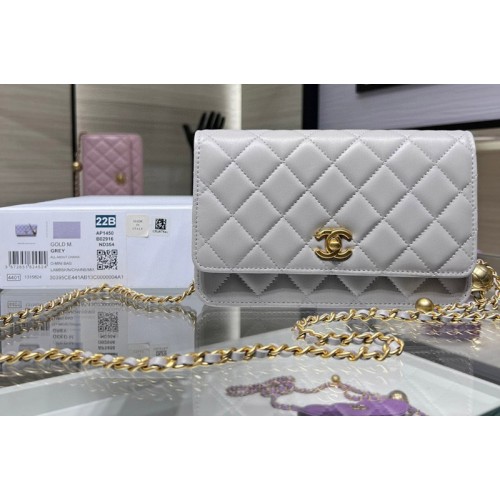 Chanel AP1450 Wallet On Chain in Gray Leather