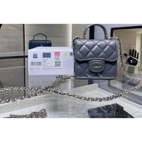 Chanel AP2682 Top Handle Bag with Chain in Navy Blue Leather