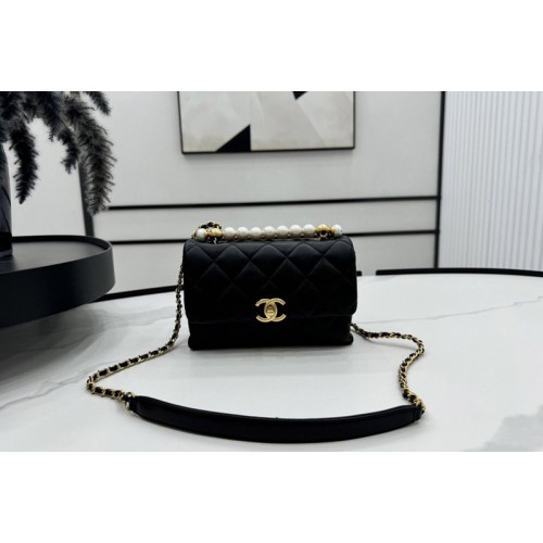 Chanel AS5001 Mini Flap Bag With Top Handle In Black Lambskin