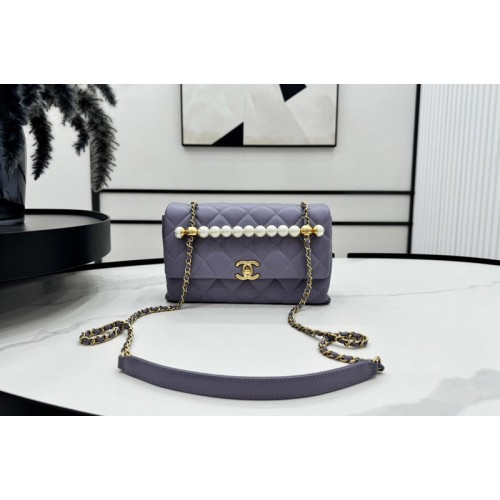 Chanel Flap Bag With Top Handle In Purple Lambskin