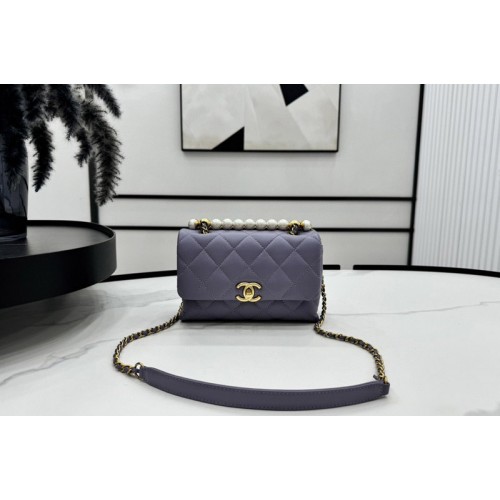 Chanel AS5001 Mini Flap Bag With Top Handle In Purple Lambskin