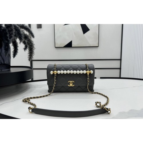Chanel Flap Bag With Top Handle In Dark Gray Lambskin