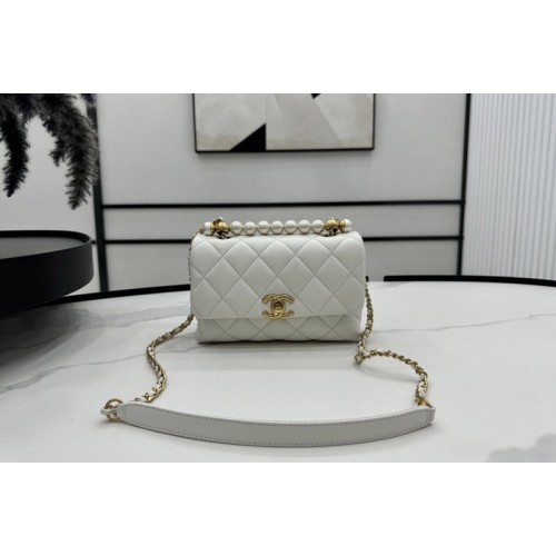 Chanel AS5001 Mini Flap Bag With Top Handle In White Lambskin