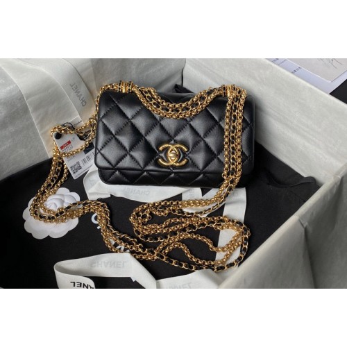 Chanel AS4972 Mini Flap Bag In Black Shiny Lambskin