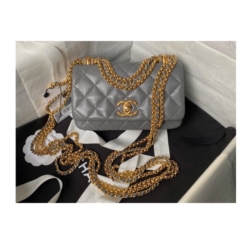 Chanel AS4972 Mini Flap Bag In Gray Shiny Lambskin