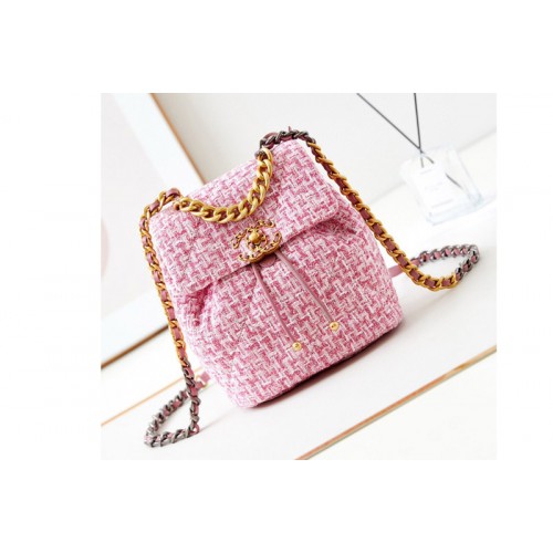 Chanel 19 Backpack AS4223 in Pink Wool Tweed