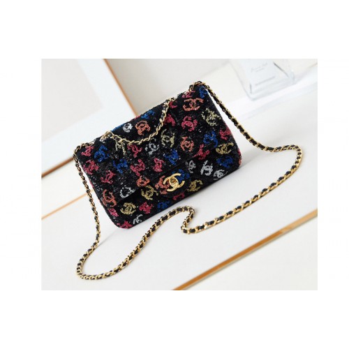 Chanel Mini Classic Handbag in Black/Red/Blue Sequins