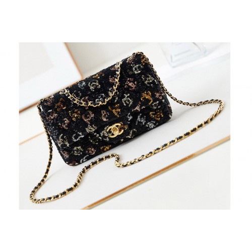 Chanel Mini Classic Handbag in Black/White/Gold Sequins