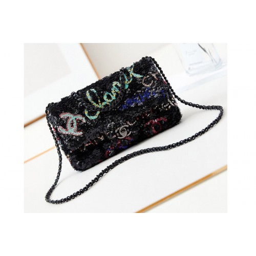 Chanel Mini Classic Handbag in Black Sequins