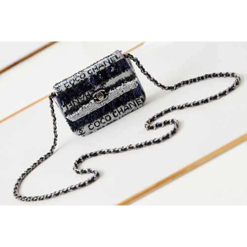 Chanel Mini Flap Bag in Black/White/Blue Sequins