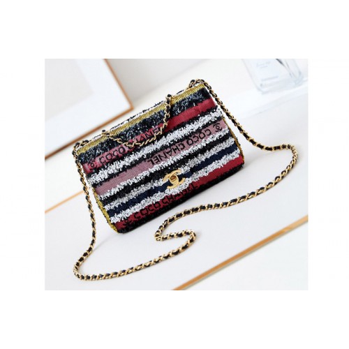 Chanel A69900 Mini Classic Handbag in Black/Red/Pink Sequins