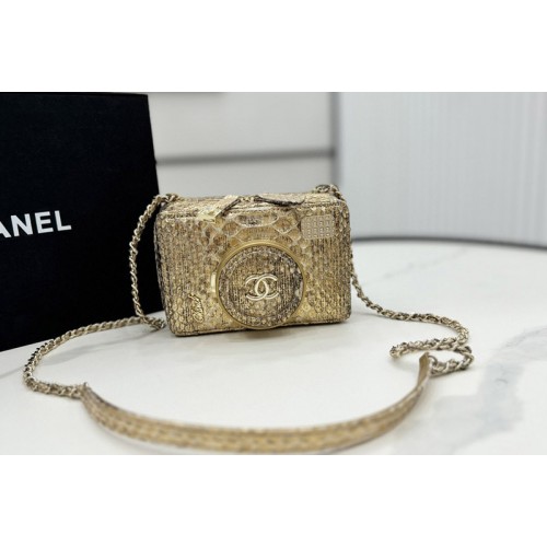 Chanel AS4817 Camera Bag in Gold Snake Leather