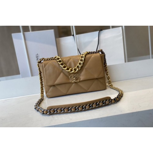 Chanel 19 Large Handbag AS1161 in Brown Lambskin Leather