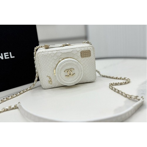 Chanel AS4817 Camera Bag in White Snake Leather
