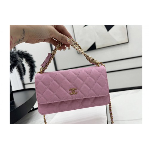 Chanel WOC Wallet on Chain Bag in Pink Lambskin Leather