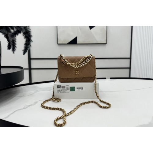 Chanel Mini WOC Wallet on Chain Bag in Brown Lambskin Leather