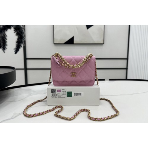 Chanel Mini WOC Wallet on Chain Bag in Pink Lambskin Leather