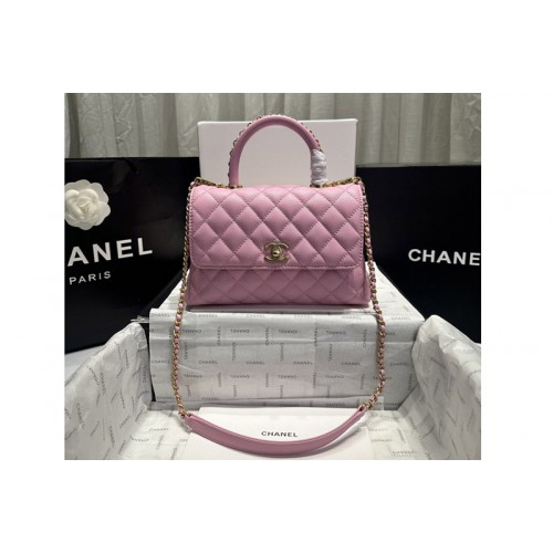 Chanel A92990 Flap Bag With Top Handle Bag in Pink Grained Calfskin