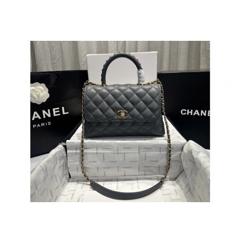 Chanel A92990 Flap Bag With Top Handle Bag in Grey Grained Calfskin