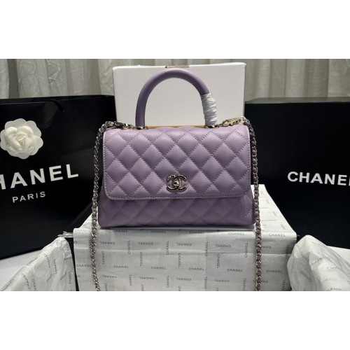 Chanel A92990 Flap Bag With Top Handle Bag in Purple Grained Calfskin Chanel A92990 Flap Bag With Top Handle Bag in Purple Grained Calfskin
